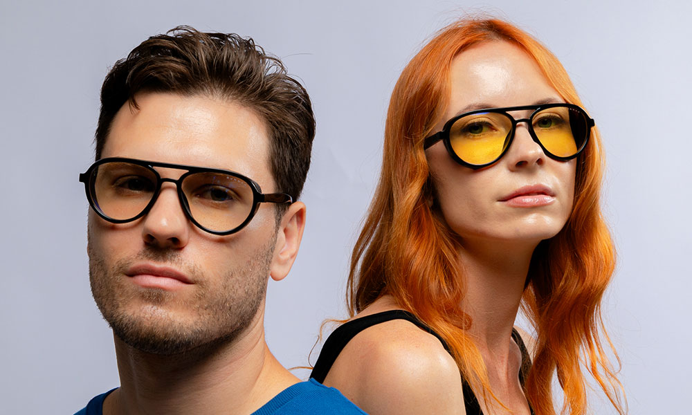 Gunnar Tallac blue-light blocking glasses are available with amber or clear lenses