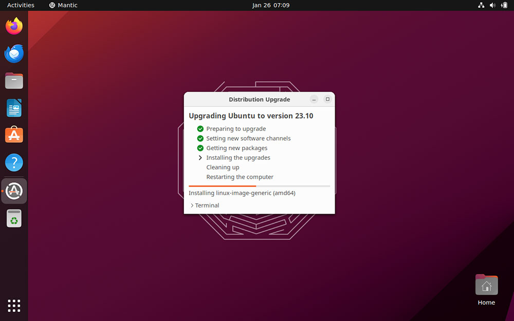 Ubuntu update to 23.10 upgrade progress